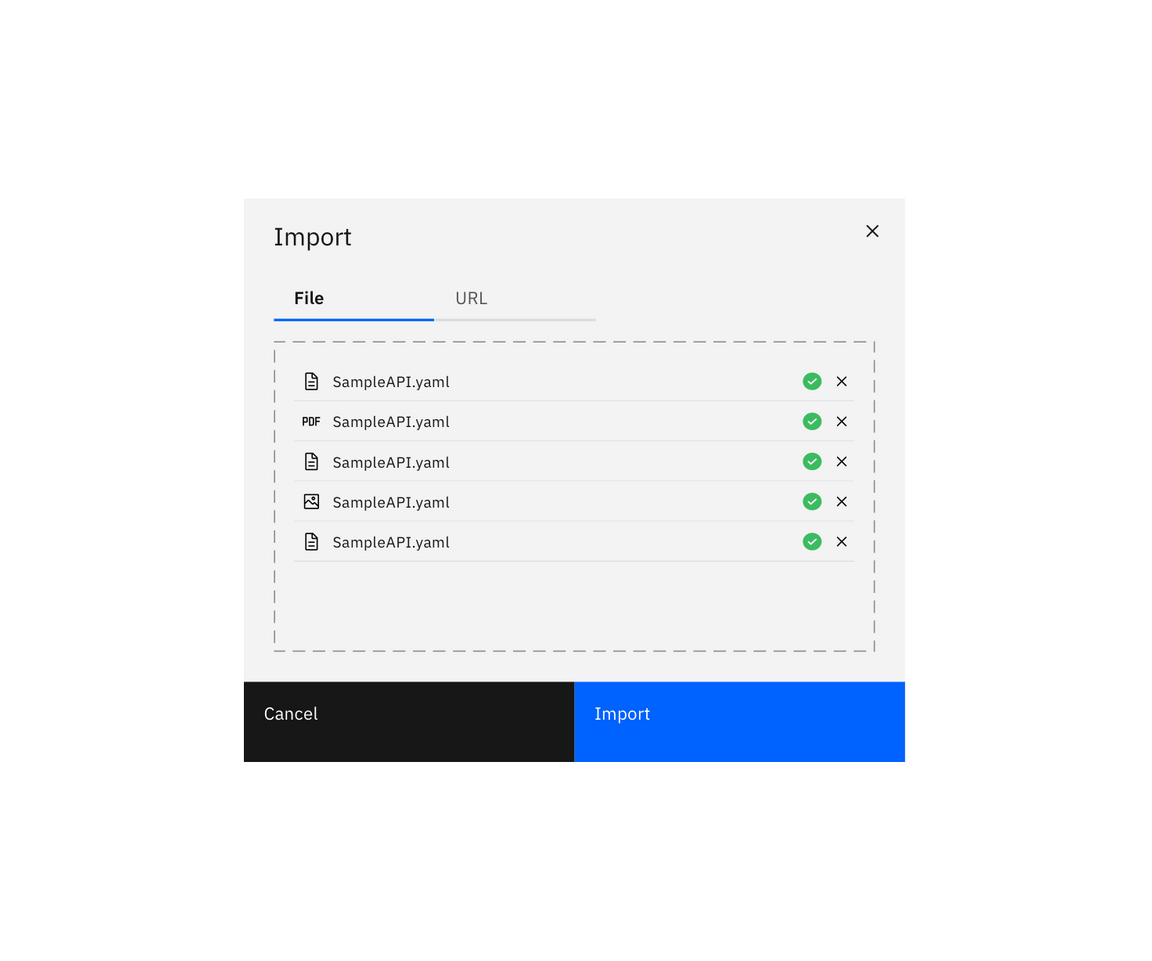 Example of loaded files in the import modal